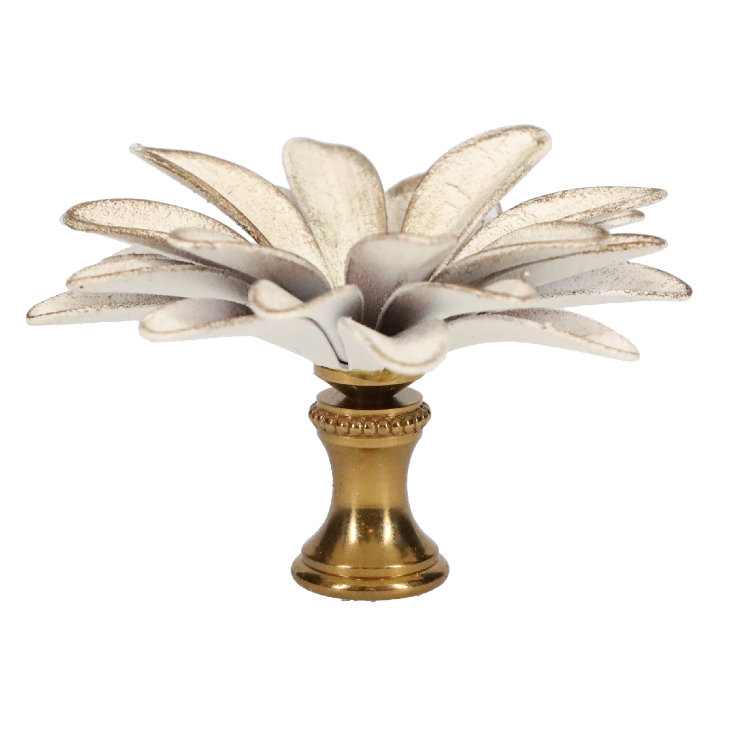 1-1/2" Tall Brass Finial, 2-1/2" Diam. White Gold Flower Petal Bloom, 1/4-27F Tap (15217WHG)