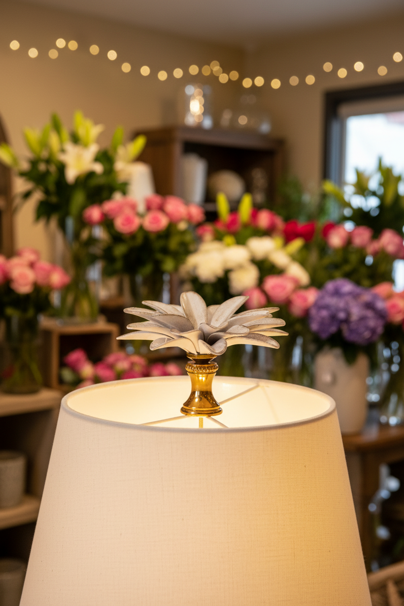 1-1/2" Tall Brass Finial, 2-1/2" Diam. White Gold Flower Petal Bloom, 1/4-27F Tap (15217WHG)