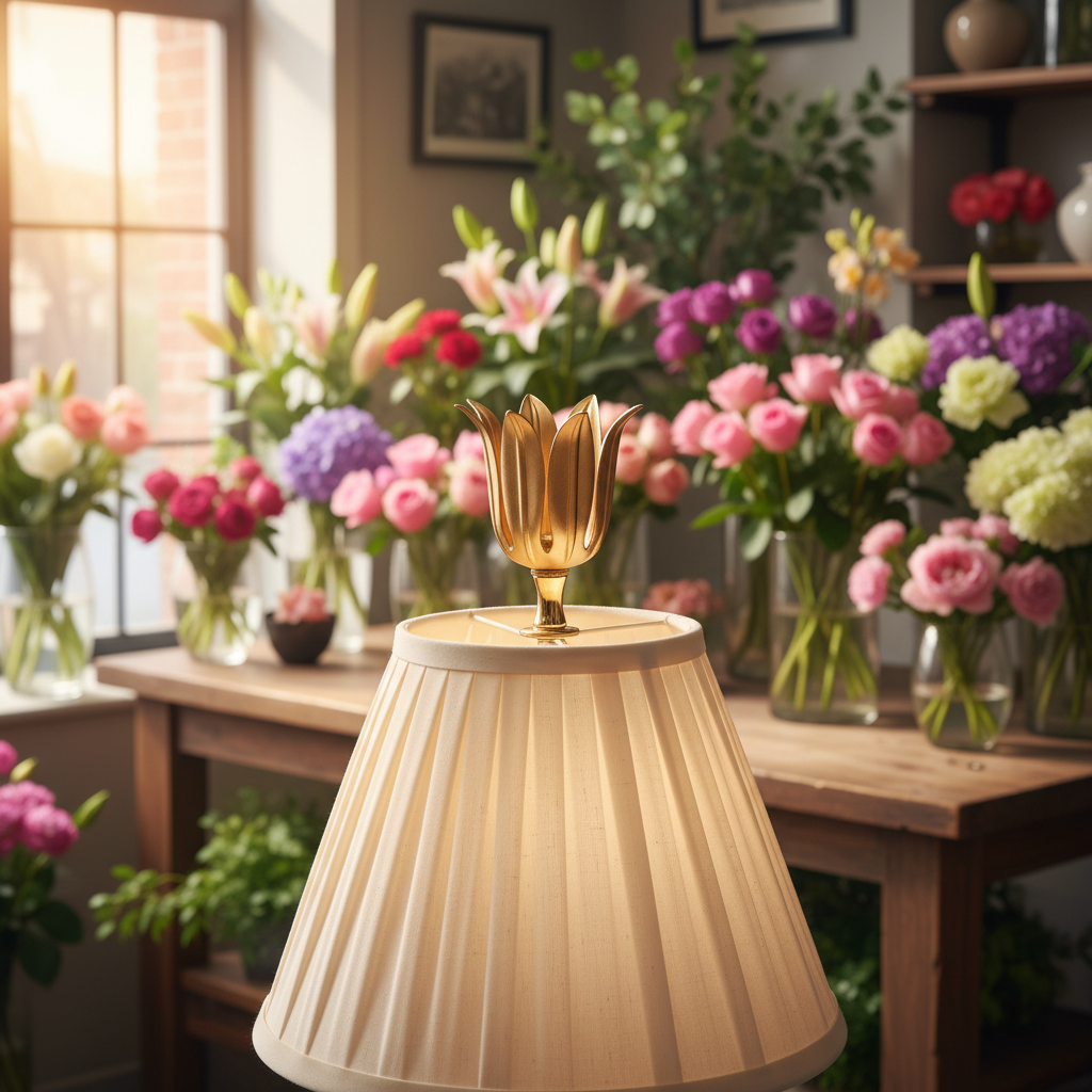 3" Tall Brass Finial, 2-3/4" Diam. Gold Tulip Flower Petals, 1/4-27F Tap (15218)