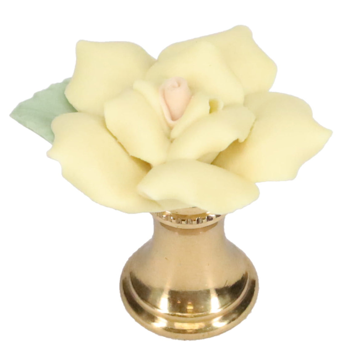 1-1/4" Tall Brass Finial, Ceramic Off White Rose, 1-3/8" Wide, 1/4-27F Tap (15219)