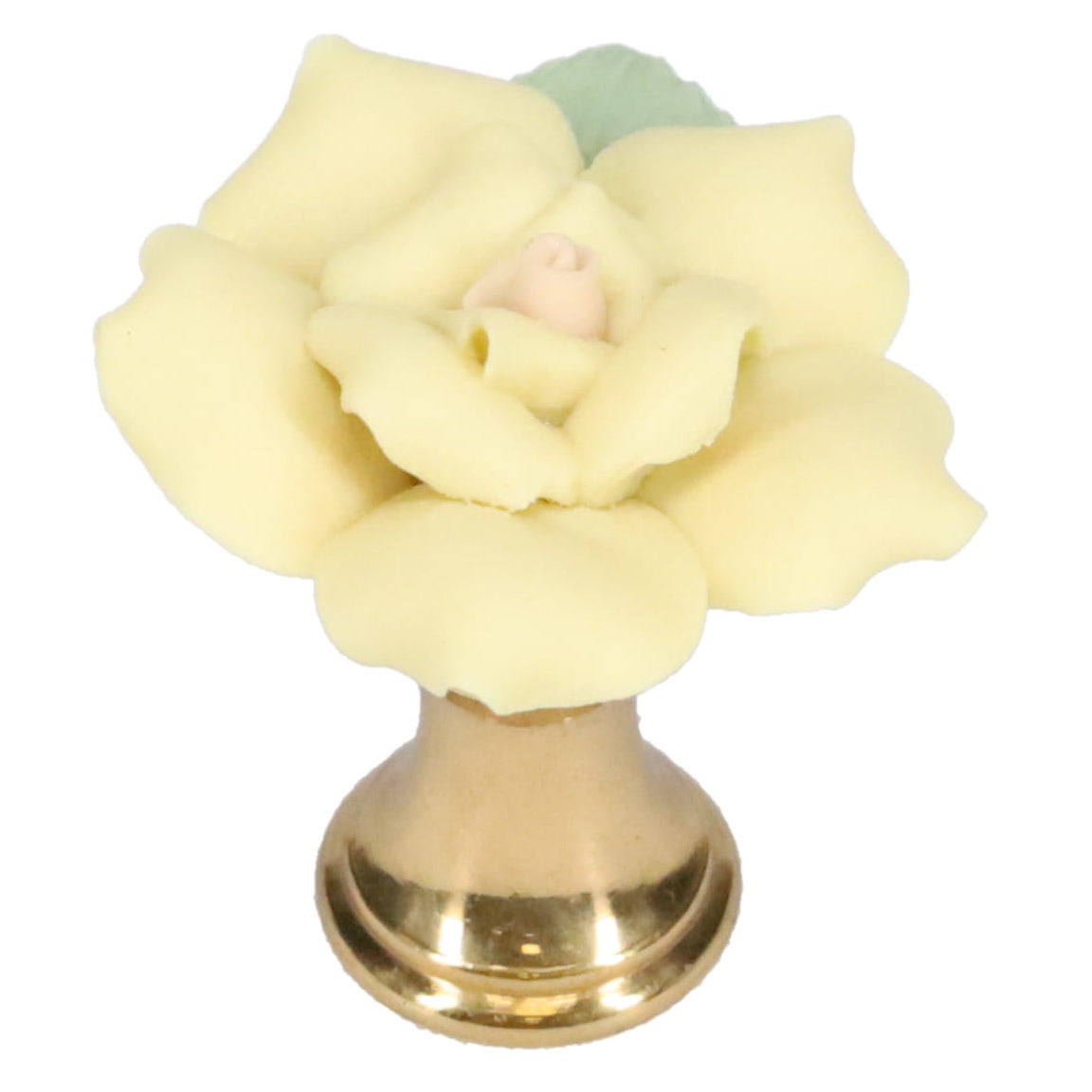 1-1/4" Tall Brass Finial, Ceramic Off White Rose, 1-3/8" Wide, 1/4-27F Tap (15219)
