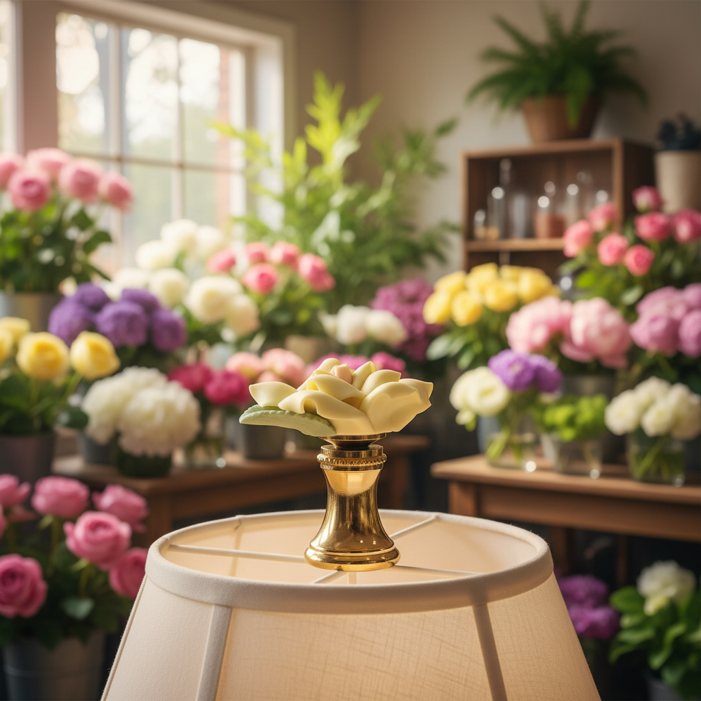 1-1/4" Tall Brass Finial, Ceramic Off White Rose, 1-3/8" Wide, 1/4-27F Tap (15219)
