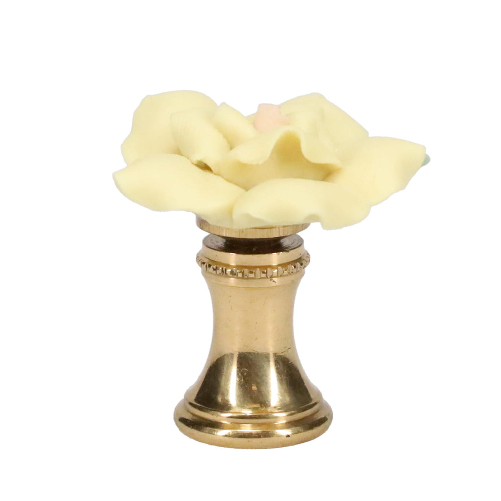 1-1/4" Tall Brass Finial, Ceramic Off White Rose, 1-3/8" Wide, 1/4-27F Tap (15219)
