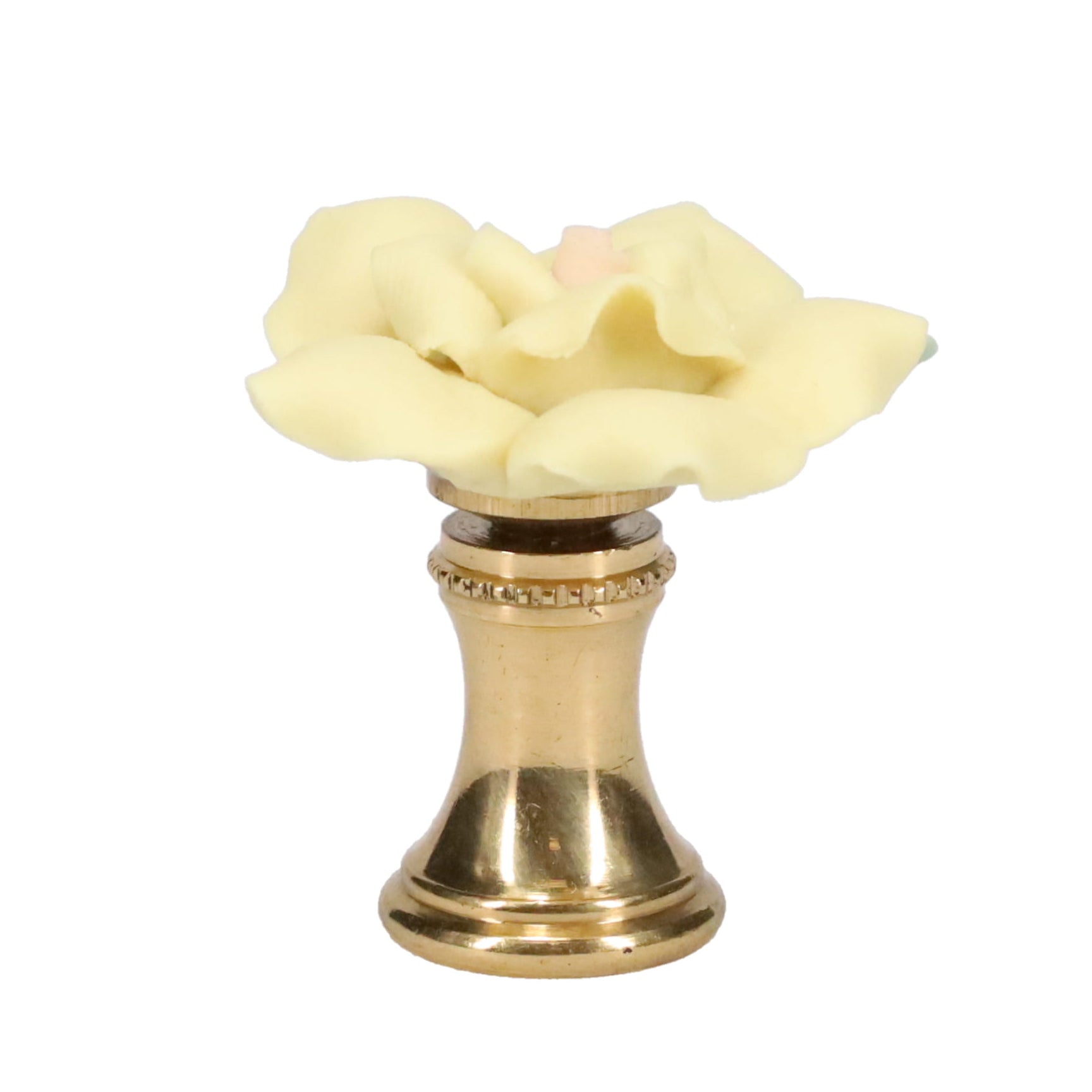 1-1/4" Tall Brass Finial, Ceramic Off White Rose, 1-3/8" Wide, 1/4-27F Tap (15219)