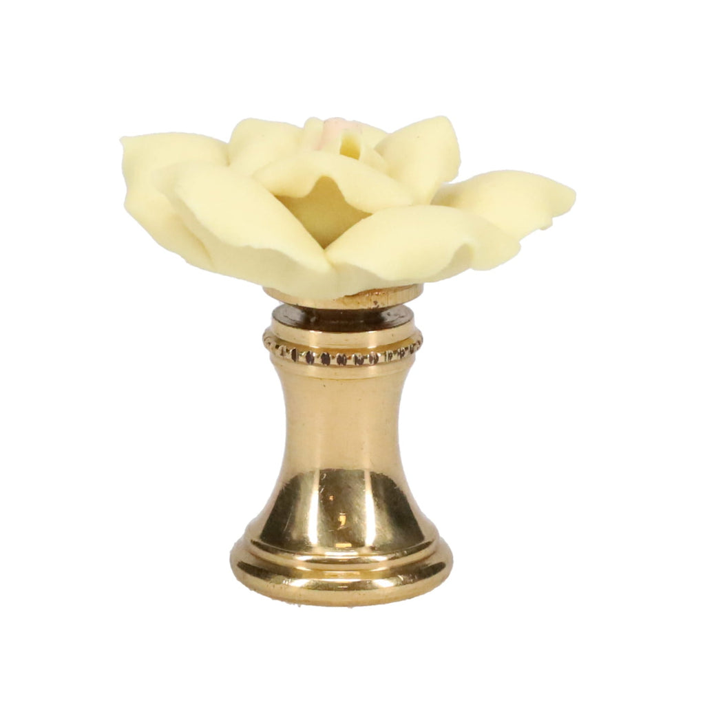 1-1/4" Tall Brass Finial, Ceramic Off White Rose, 1-3/8" Wide, 1/4-27F Tap (15219)