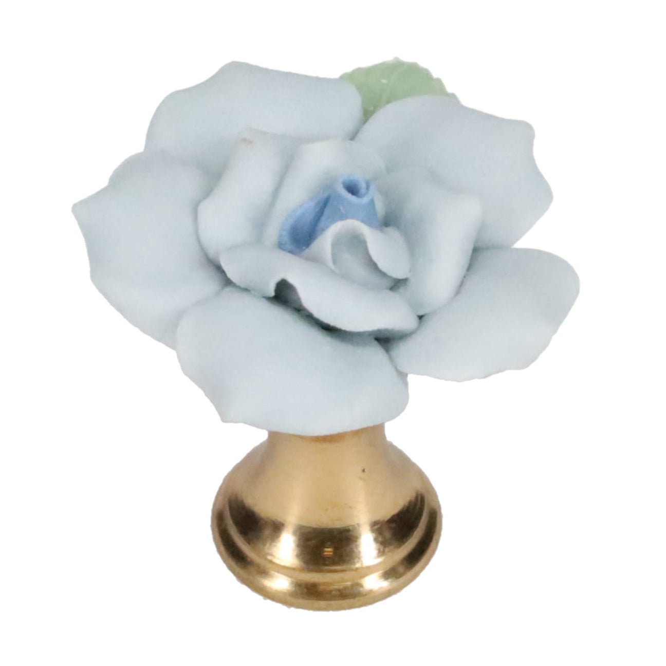 1-1/4" Tall Brass Finial, Ceramic Light Blue Rose, 1-3/8" Wide, 1/4-27F Tap (15219LB)
