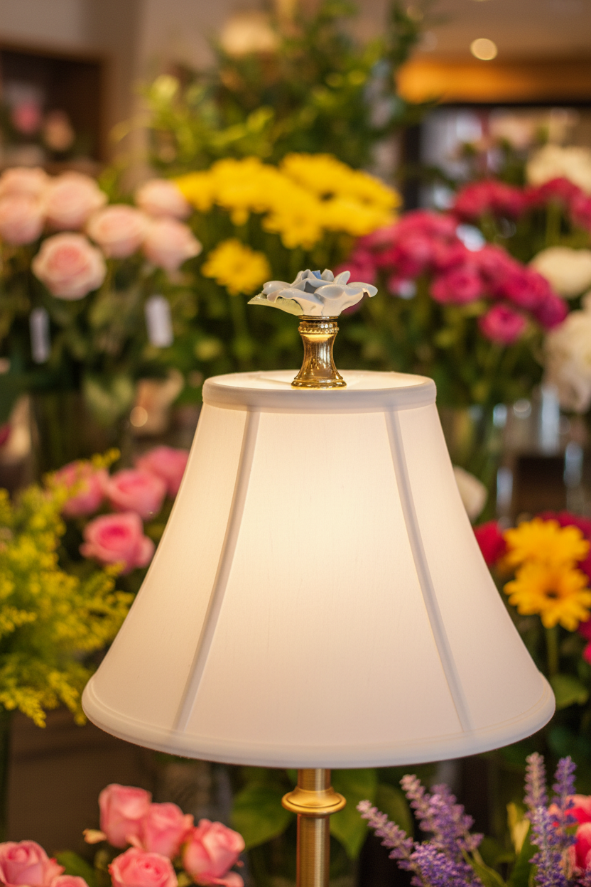 1-1/4" Tall Brass Finial, Ceramic Light Blue Rose, 1-3/8" Wide, 1/4-27F Tap (15219LB)
