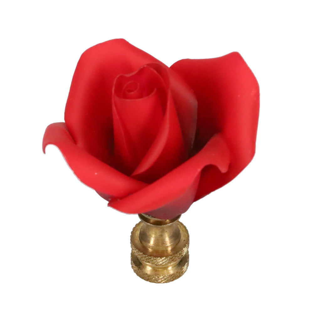 2-1/2" Tall Brass Finial, Ceramic Red Rose, 2" Wide, 1/4-27F Tap (15220)