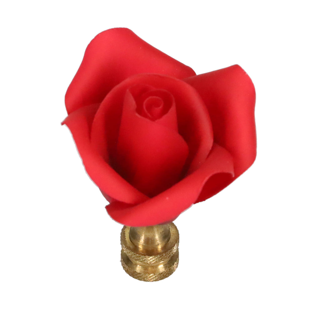 2-1/2" Tall Brass Finial, Ceramic Red Rose, 2" Wide, 1/4-27F Tap (15220)