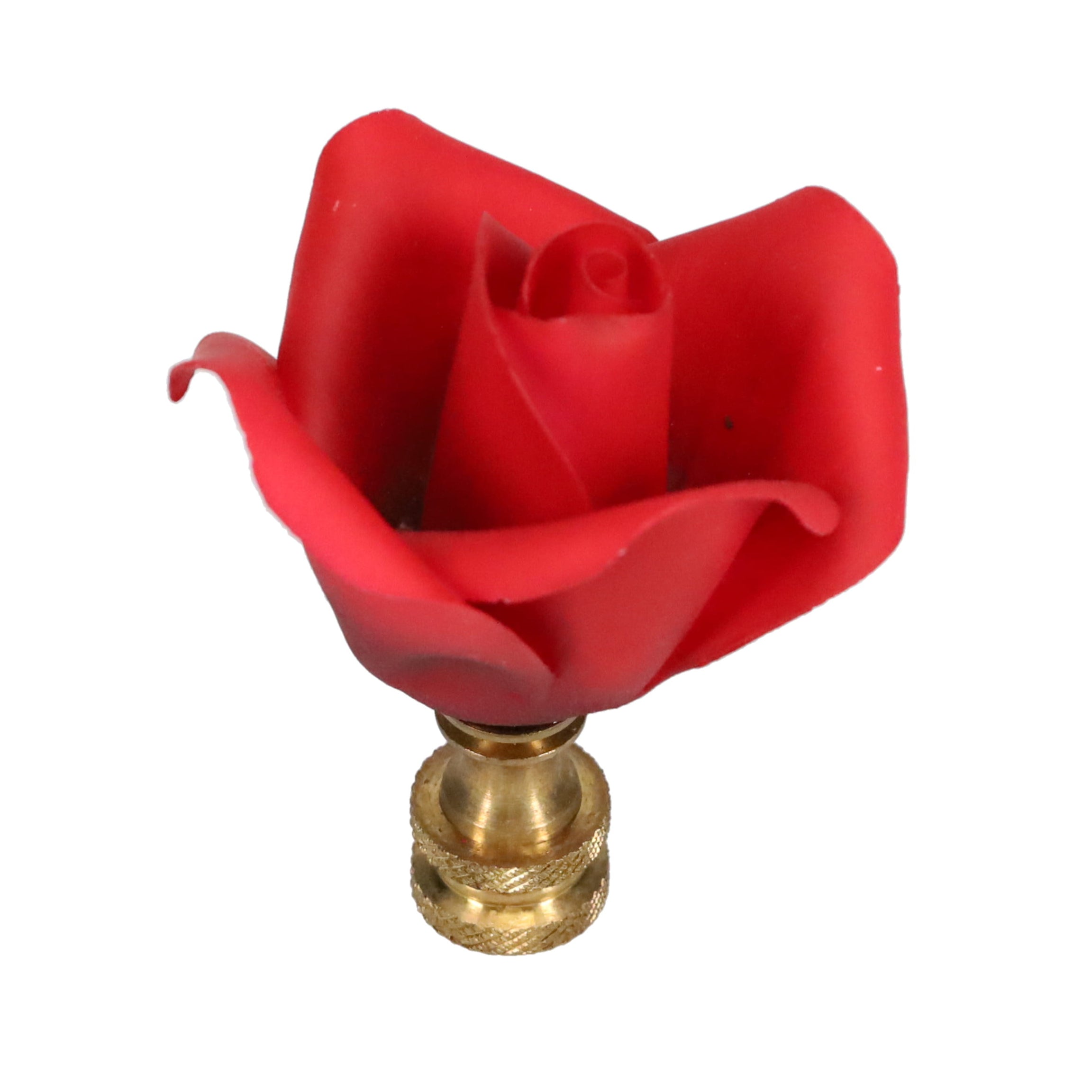2-1/2" Tall Brass Finial, Ceramic Red Rose, 2" Wide, 1/4-27F Tap (15220)