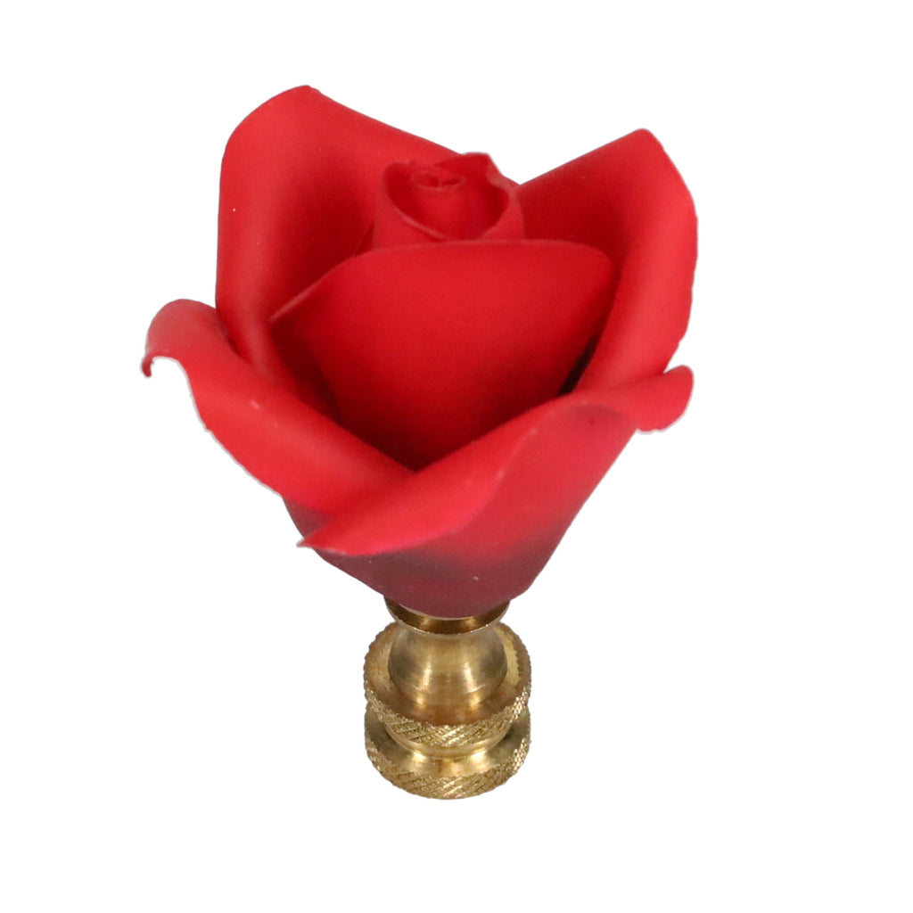 2-1/2" Tall Brass Finial, Ceramic Red Rose, 2" Wide, 1/4-27F Tap (15220)