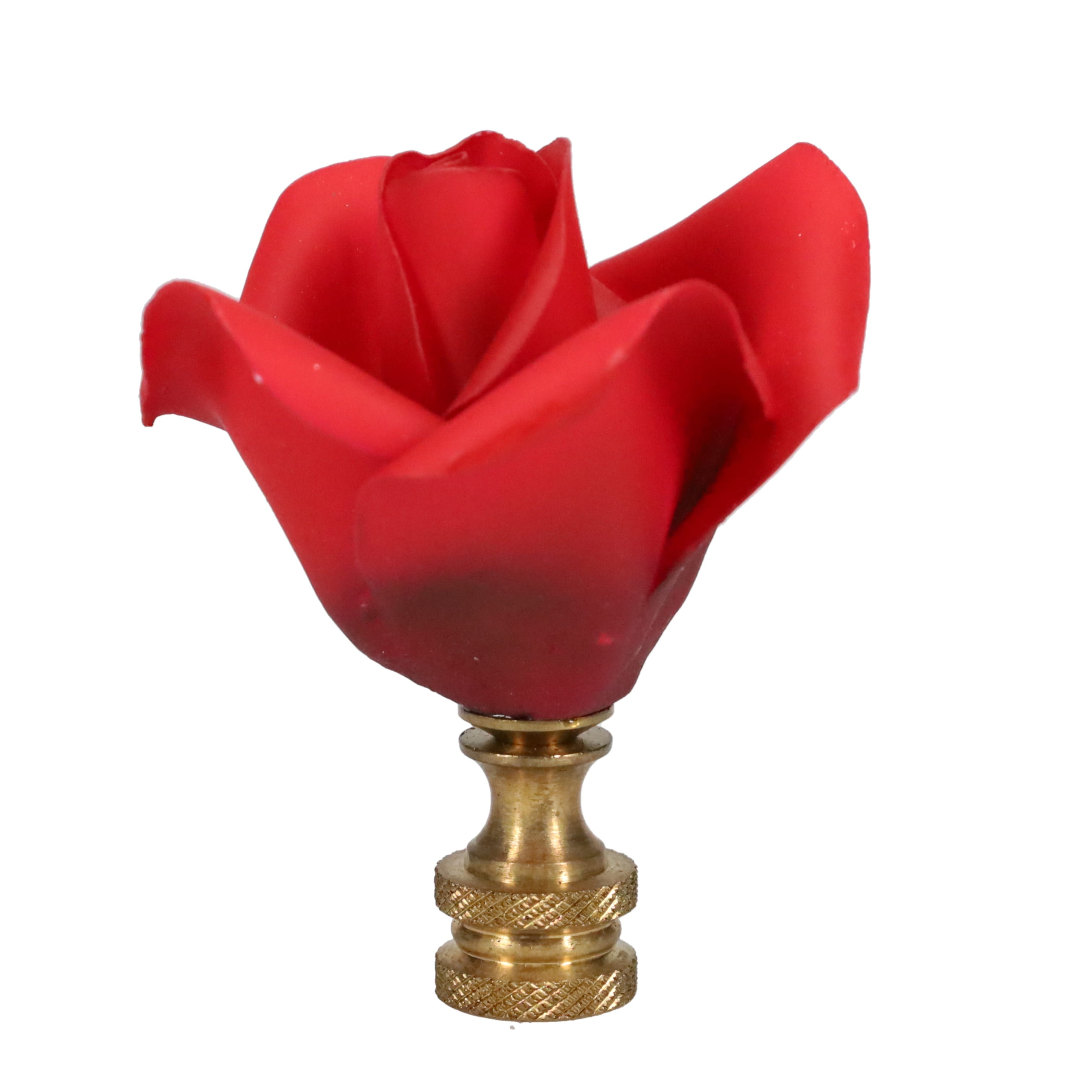 2-1/2" Tall Brass Finial, Ceramic Red Rose, 2" Wide, 1/4-27F Tap (15220)