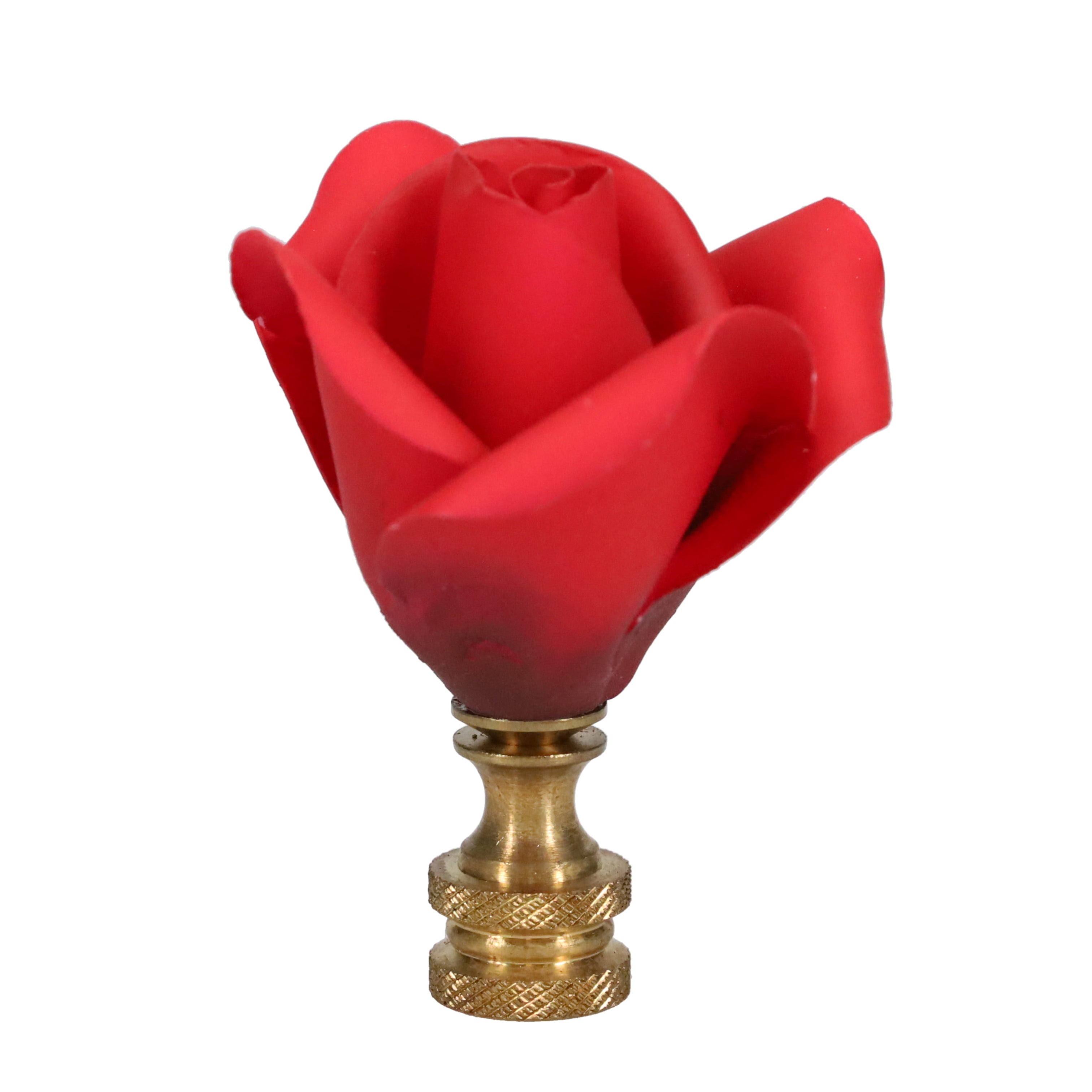 2-1/2" Tall Brass Finial, Ceramic Red Rose, 2" Wide, 1/4-27F Tap (15220)