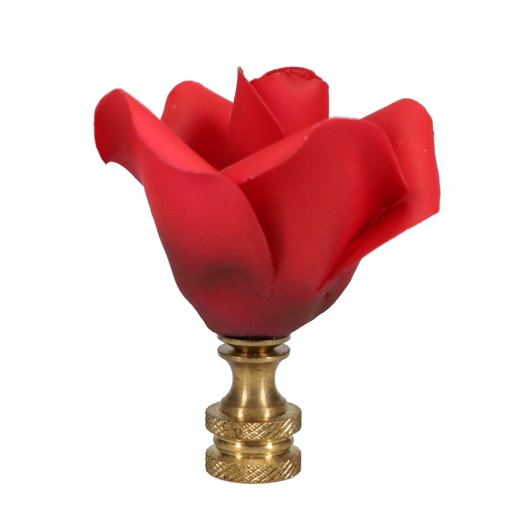 2-1/2" Tall Brass Finial, Ceramic Red Rose, 2" Wide, 1/4-27F Tap (15220)