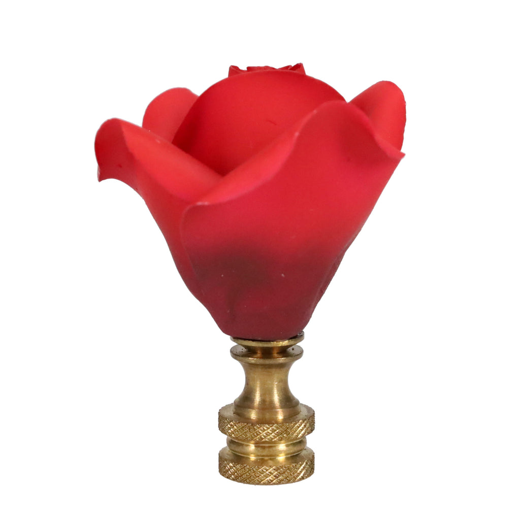 2-1/2" Tall Brass Finial, Ceramic Red Rose, 2" Wide, 1/4-27F Tap (15220)