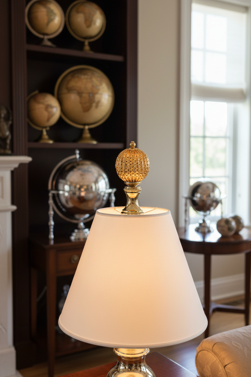 2" Tall Brass Finial, 7/8" Diam. Egg Pod Sphere, 1/4-27F Tap (15224)