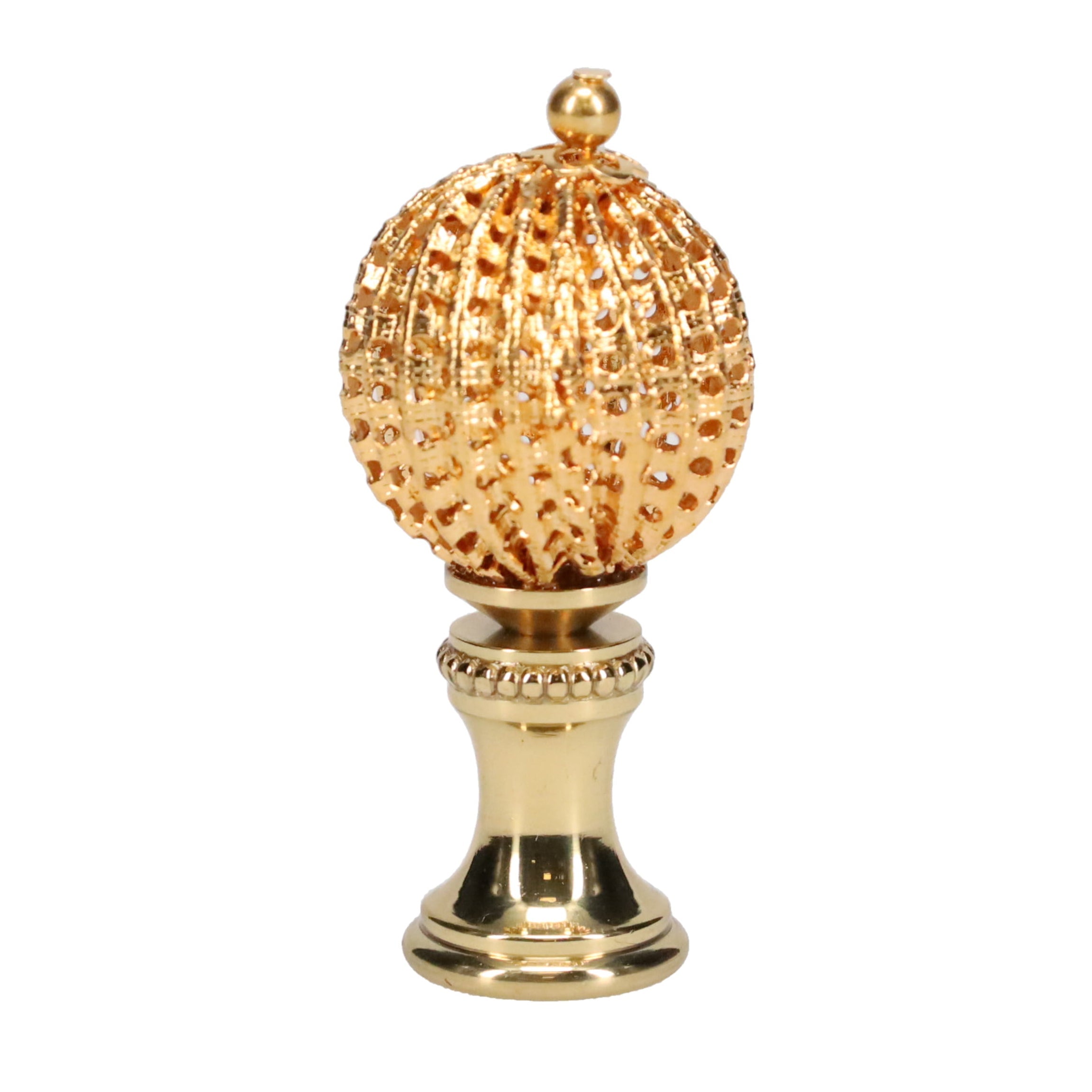 2" Tall Brass Finial, 7/8" Diam. Egg Pod Sphere, 1/4-27F Tap (15224)