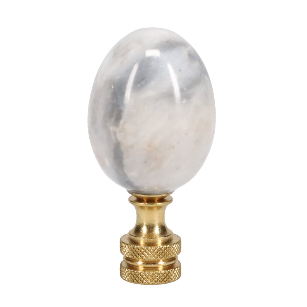2-3/8" Tall Brass Knurled Finial, Marble Egg, 1/4-27F Tap (15226)