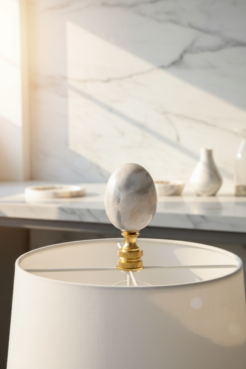 2-3/8" Tall Brass Knurled Finial, Marble Egg, 1/4-27F Tap (15226)