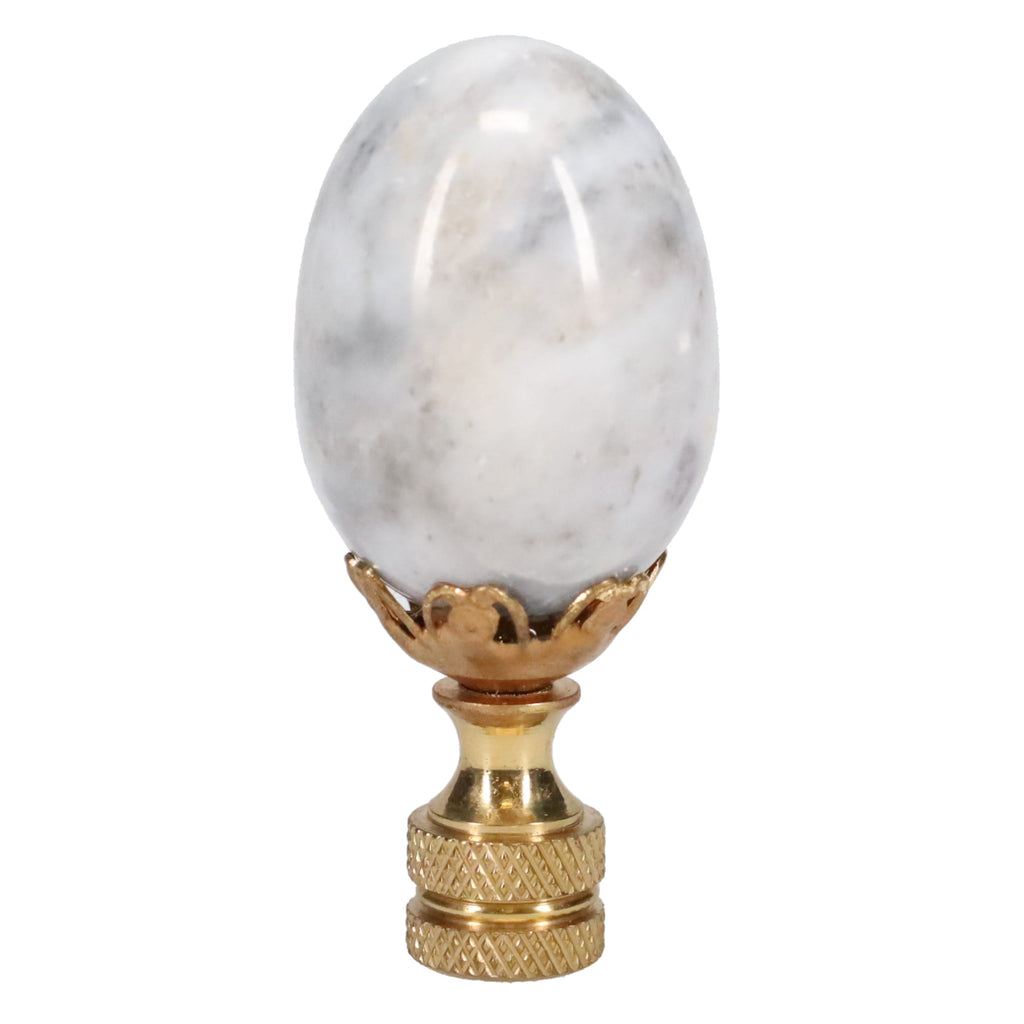 2-1/2" Tall Brass Knurled Finial, Marble Egg, 1/4-27F Tap (15227)
