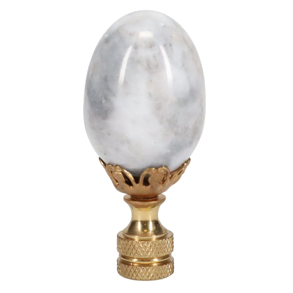 2-1/2" Tall Brass Knurled Finial, Marble Egg, 1/4-27F Tap (15227)