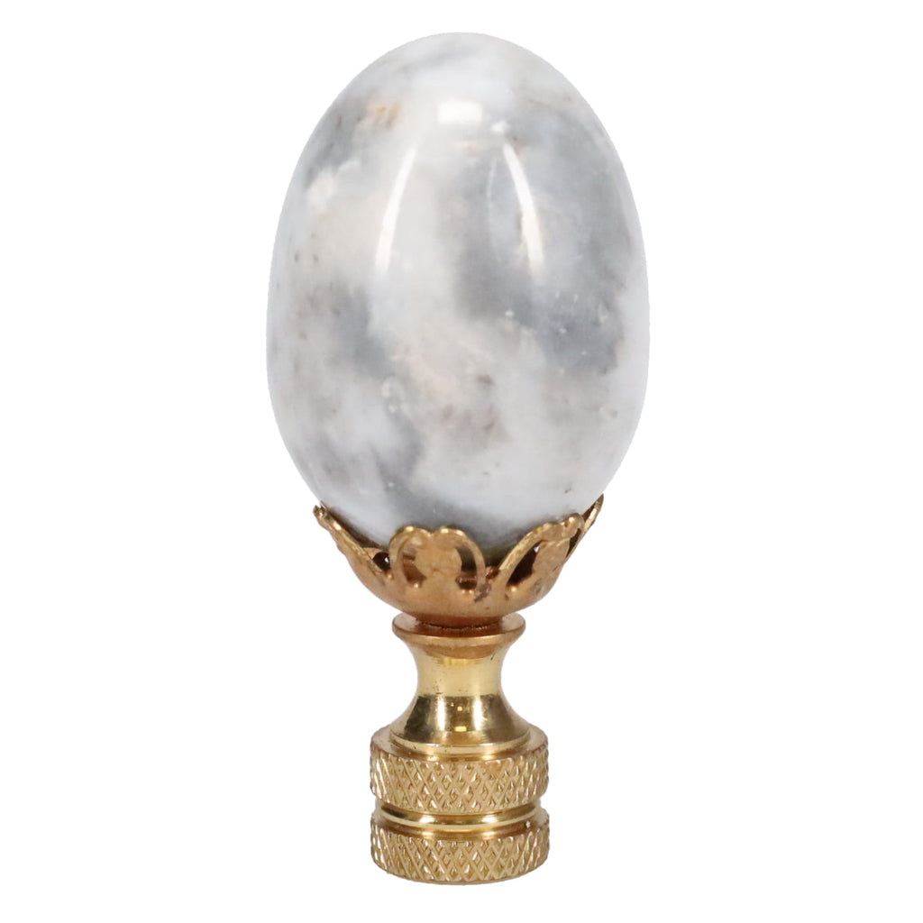 2-1/2" Tall Brass Knurled Finial, Marble Egg, 1/4-27F Tap (15227)