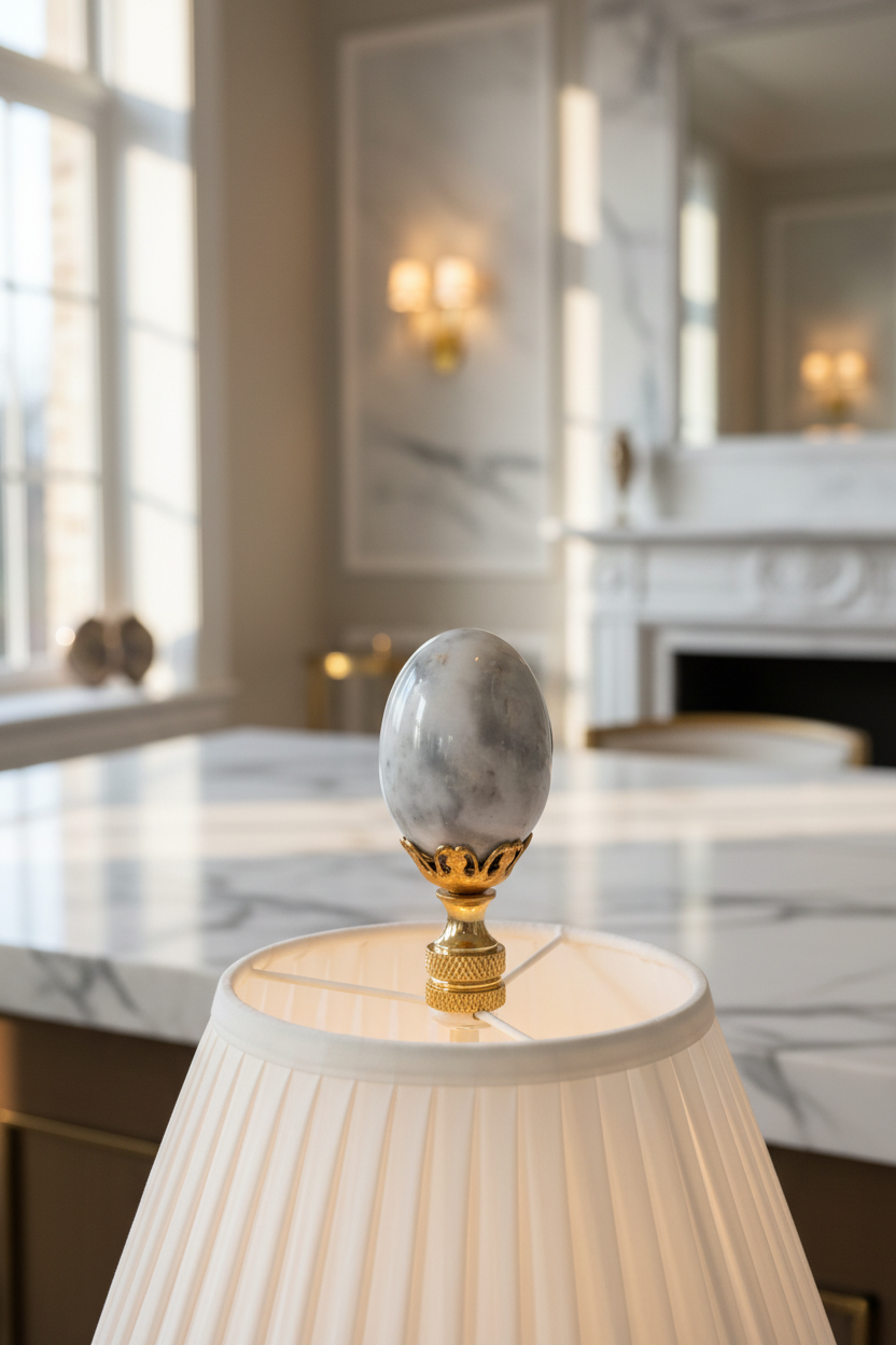 2-1/2" Tall Brass Knurled Finial, Marble Egg, 1/4-27F Tap (15227)