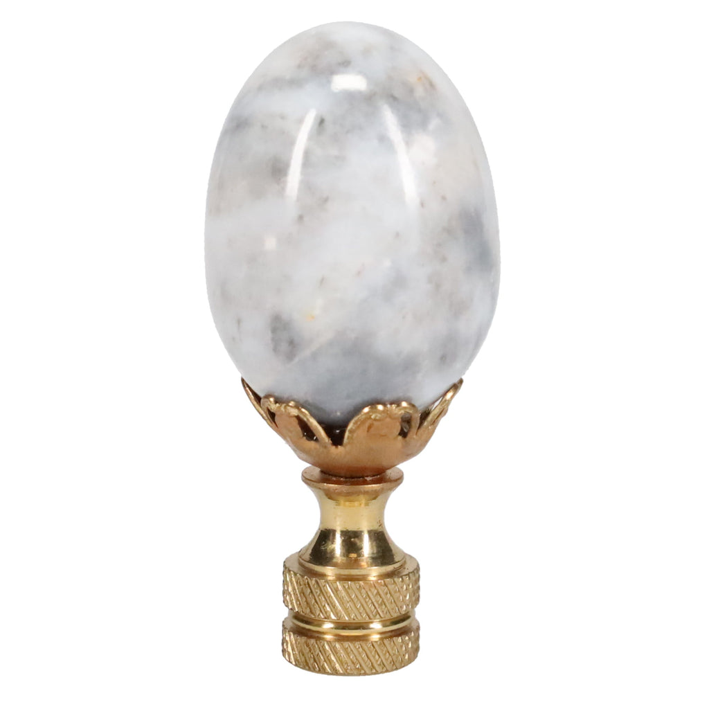 2-1/2" Tall Brass Knurled Finial, Marble Egg, 1/4-27F Tap (15227)