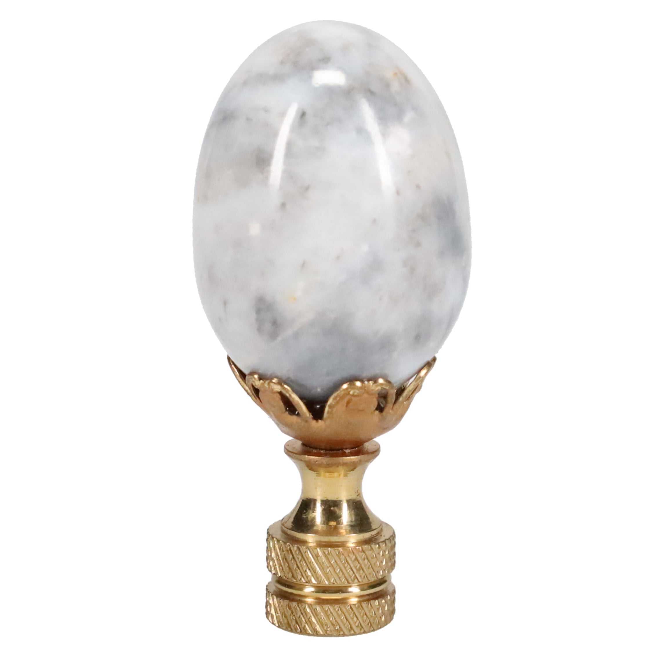 2-1/2" Tall Brass Knurled Finial, Marble Egg, 1/4-27F Tap (15227)