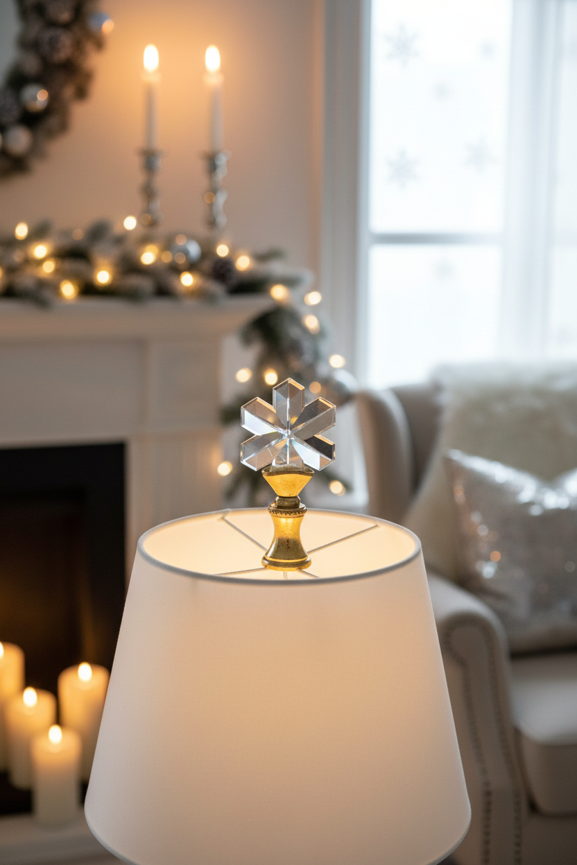 2-5/16" Tall Brass Finial, Clear Snowflake, 1/4-27F Tap (15231)