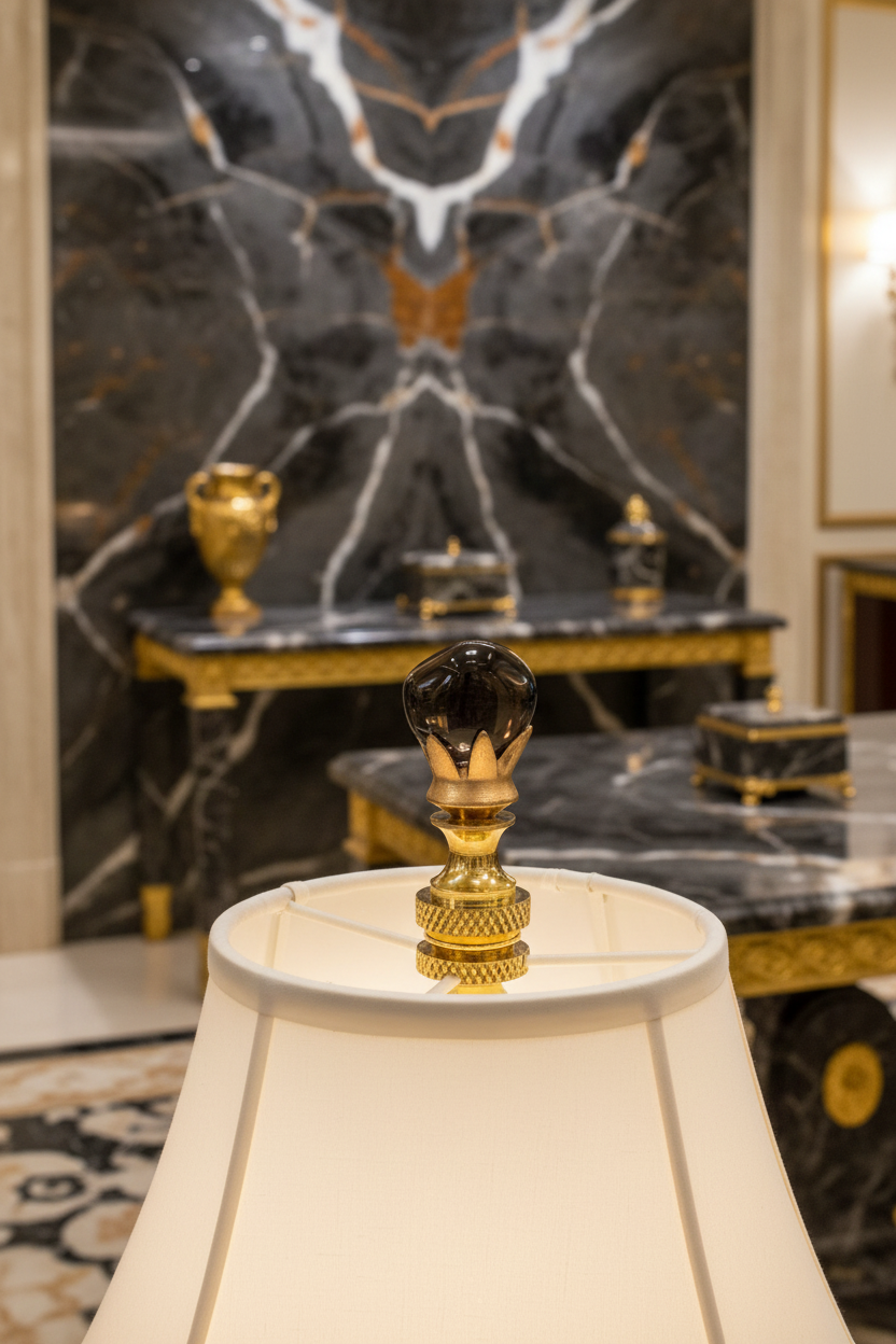 Brass Finial with Black Onyx Stone, 1/4-27F Tap (15235)
