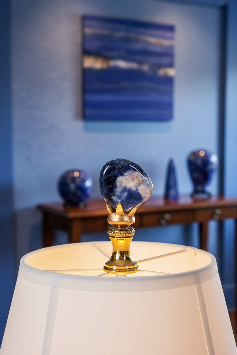 Brass Finial with Blue Sodalite Stone, 1/4-27F Tap (15236)