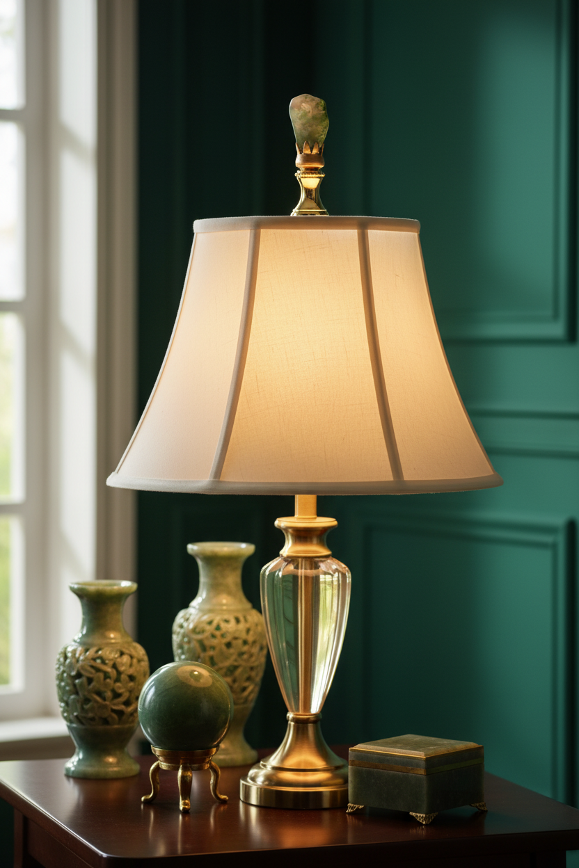 Brass Finial with Green Jade Stone, 1/4-27F Tap (15237)