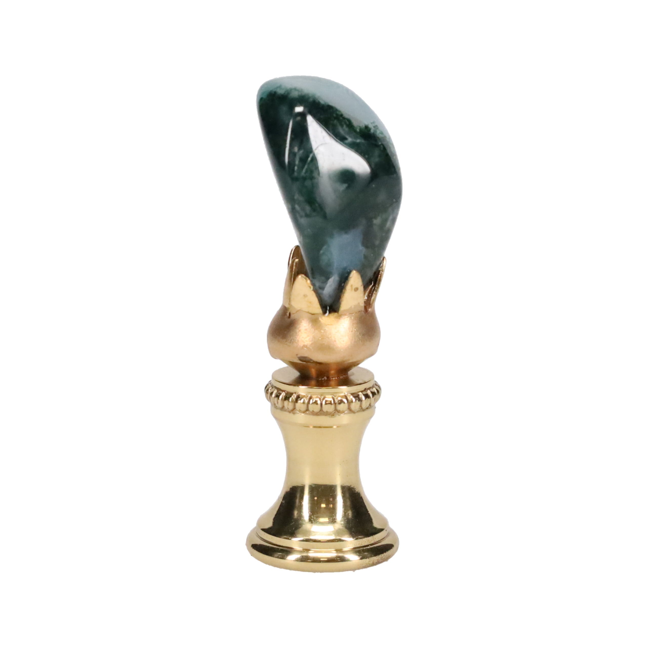 Brass Finial with Dark Green Jade Stone, 1/4-27F Tap (15238)