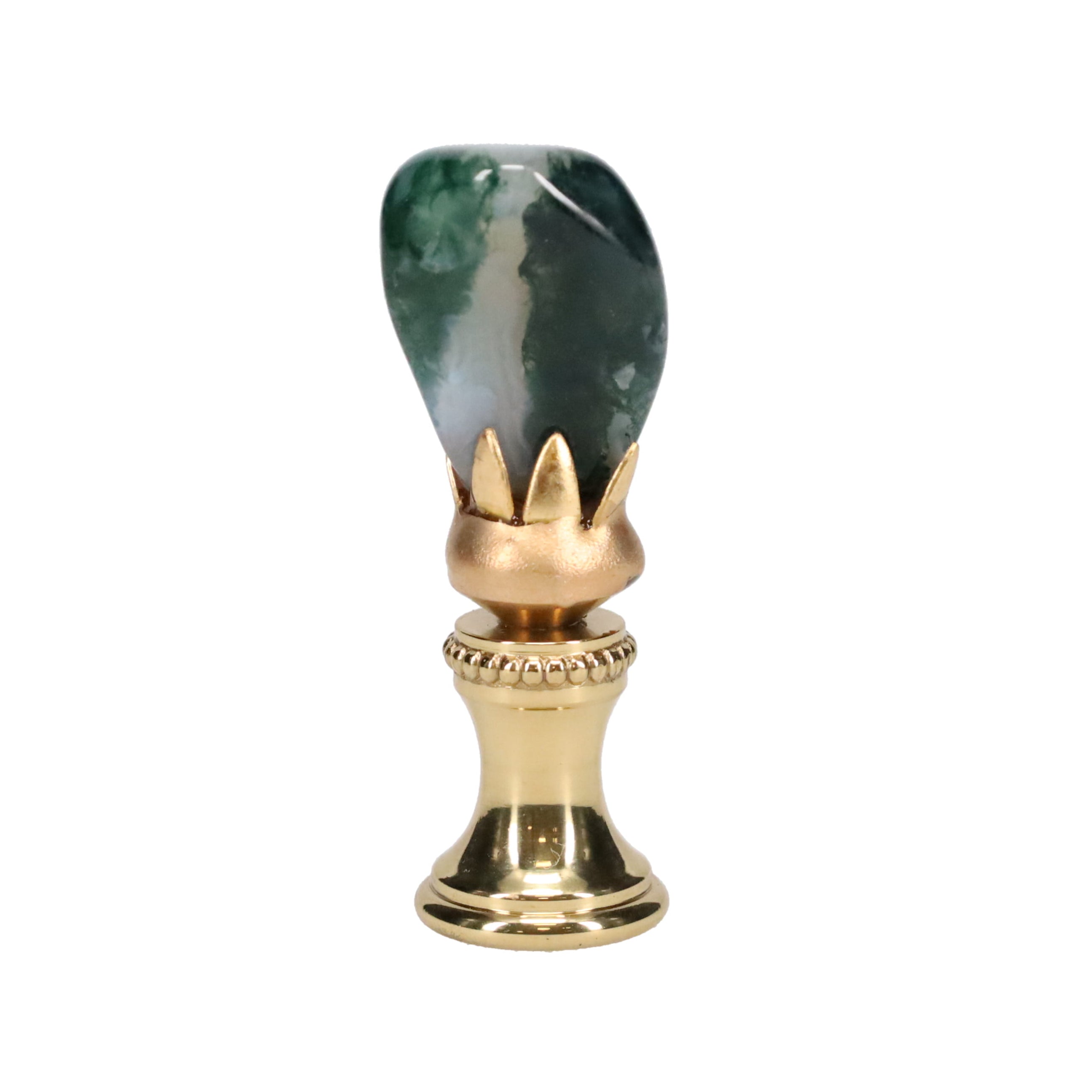 Brass Finial with Dark Green Jade Stone, 1/4-27F Tap (15238)