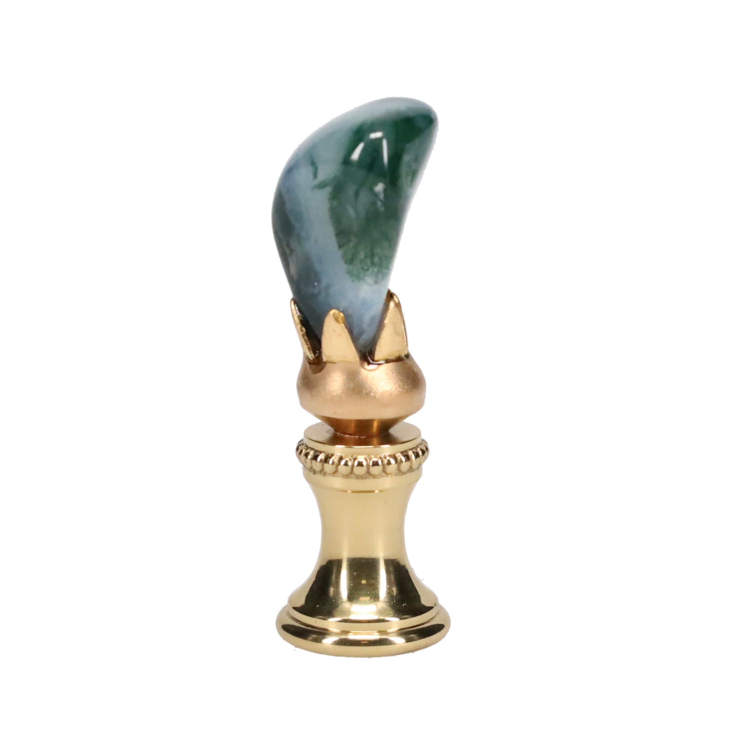 Brass Finial with Dark Green Jade Stone, 1/4-27F Tap (15238)