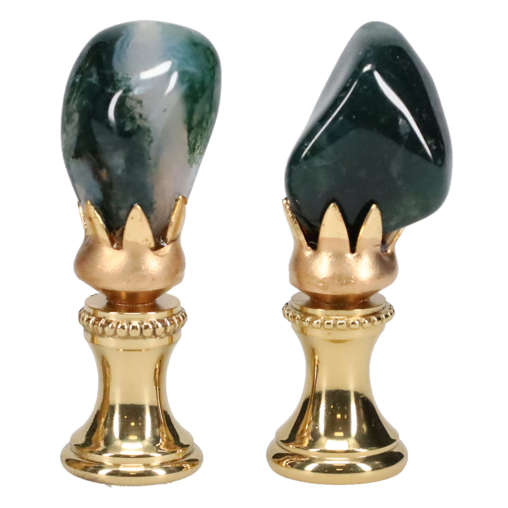 Brass Finial with Dark Green Jade Stone, 1/4-27F Tap (15238)