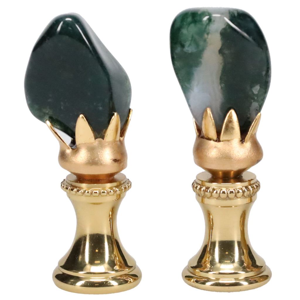 Brass Finial with Dark Green Jade Stone, 1/4-27F Tap (15238)