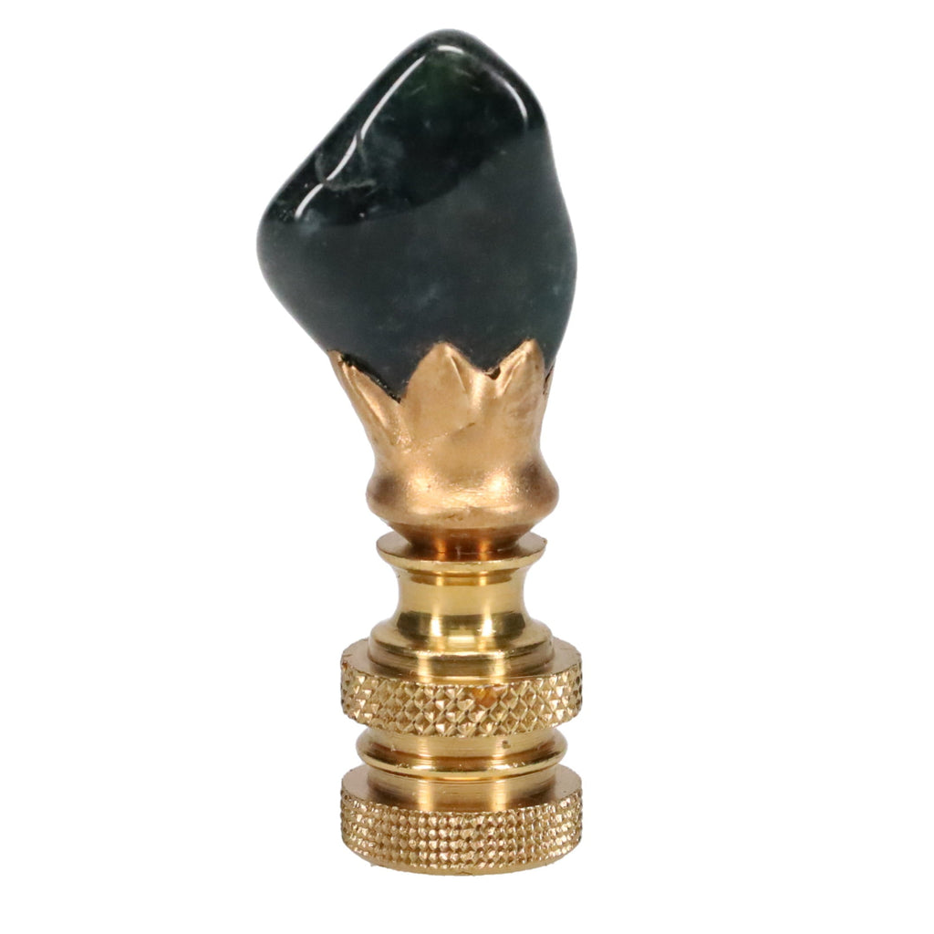 Brass Finial with Dark Green Jade Stone, Knurled Finial, 1/4-27F Tap (15238K)