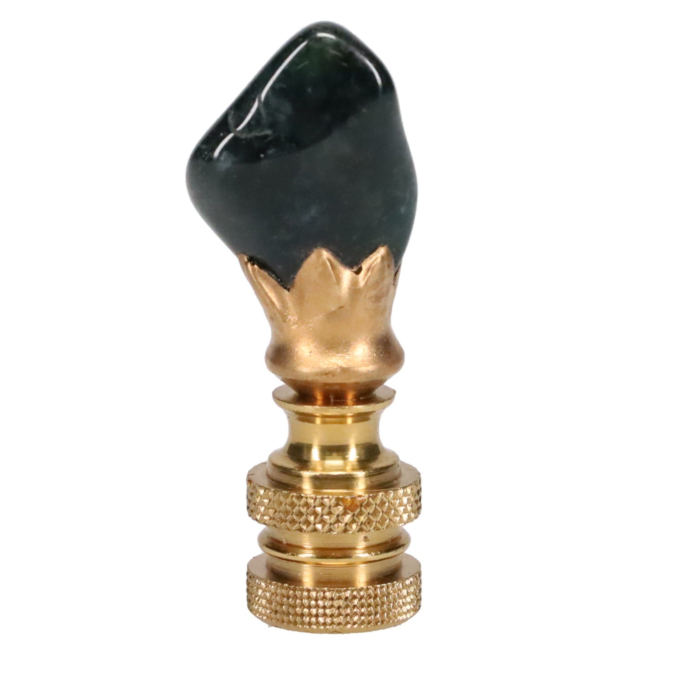 Brass Finial with Dark Green Jade Stone, Knurled Finial, 1/4-27F Tap (15238K)