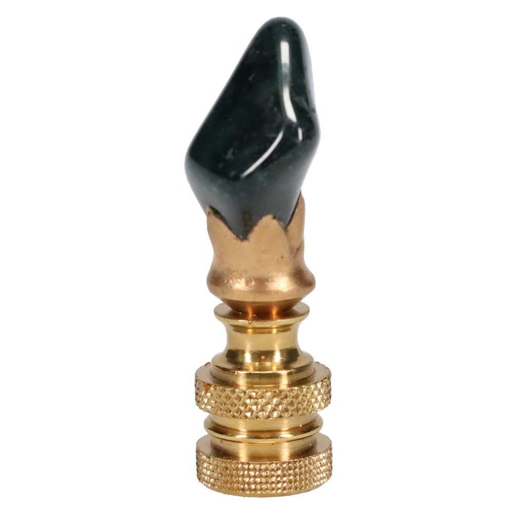 Brass Finial with Dark Green Jade Stone, Knurled Finial, 1/4-27F Tap (15238K)
