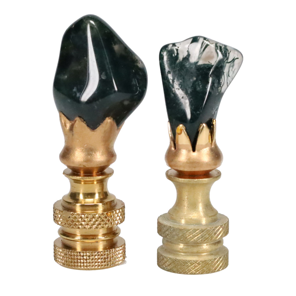 Brass Finial with Dark Green Jade Stone, Knurled Finial, 1/4-27F Tap (15238K)