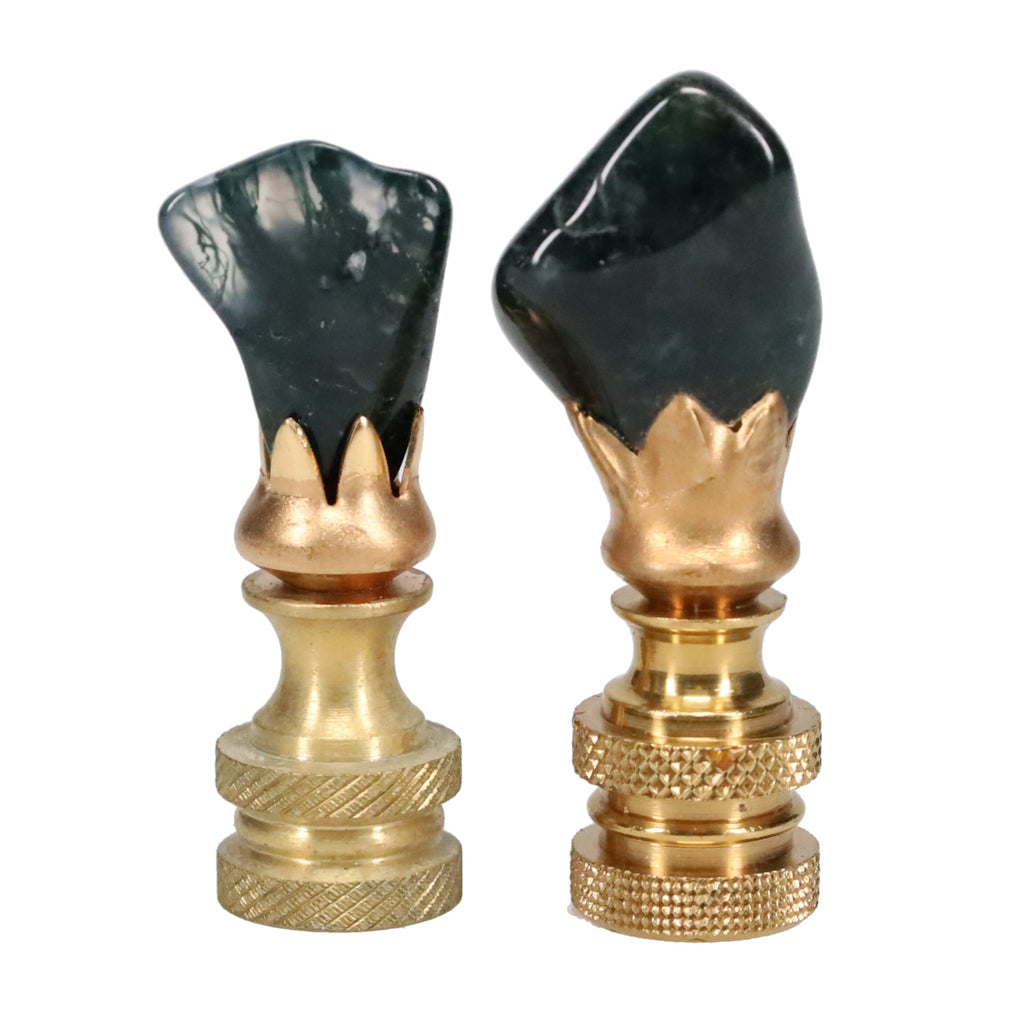 Brass Finial with Dark Green Jade Stone, Knurled Finial, 1/4-27F Tap (15238K)
