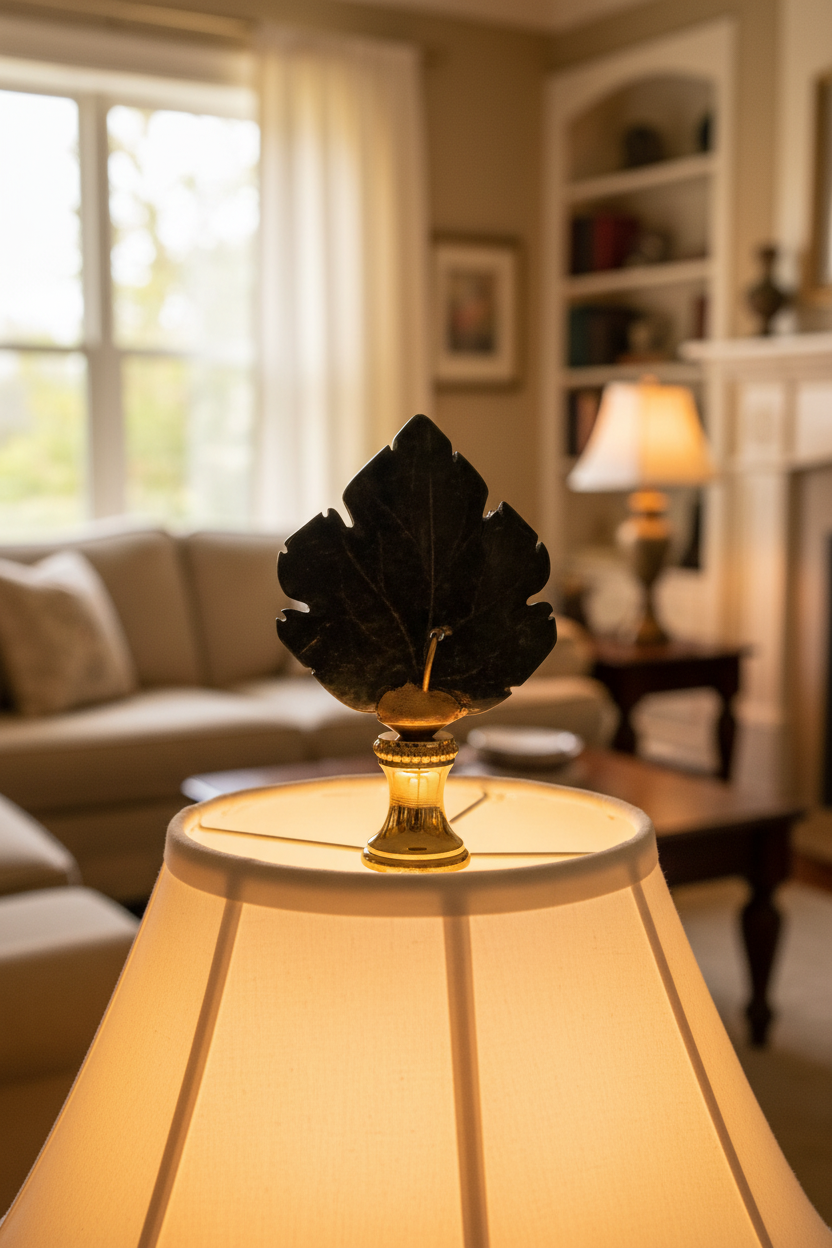 Brass Finial with Black Lapis Lazuli Stone Leaf, 1/4-27F Tap (15240)