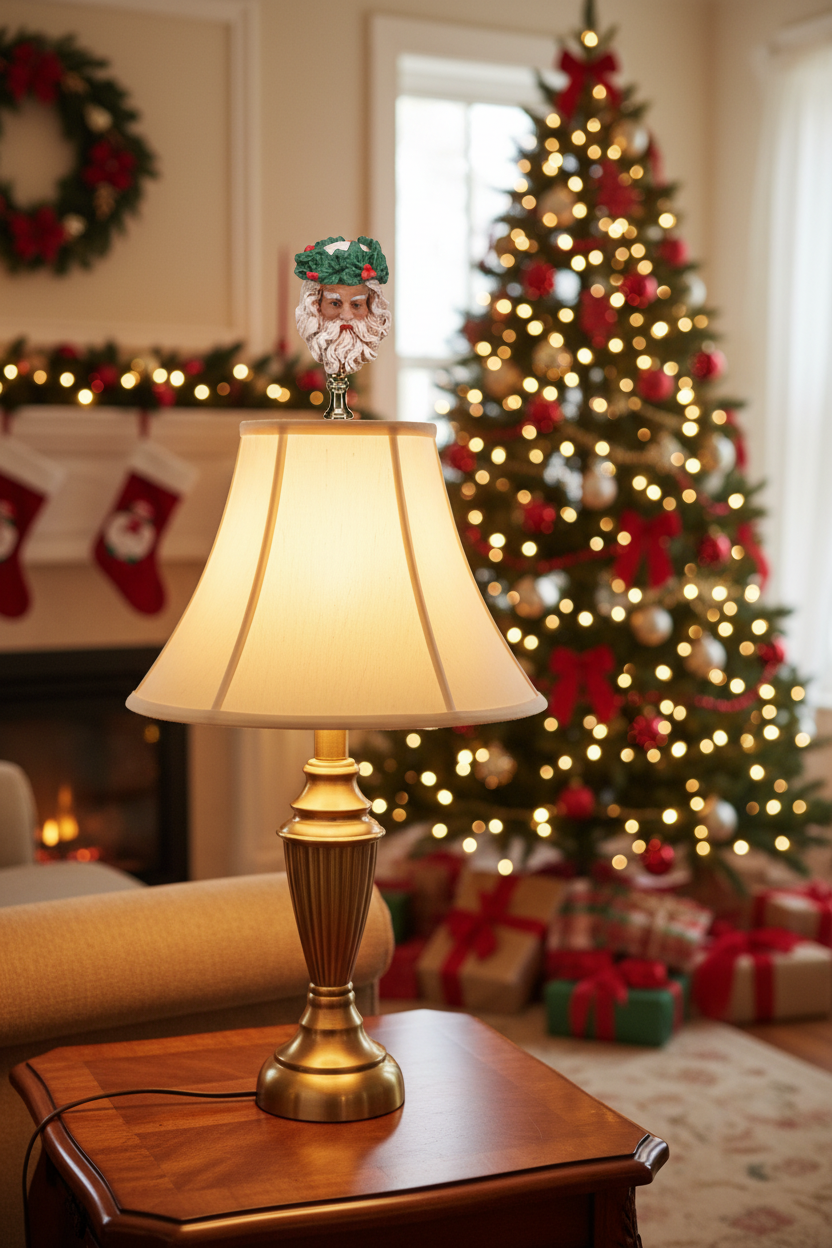 3-1/2" Tall Brass Finial with Ceramic Santa Clause Head, 1/4-27F Tap (15242)