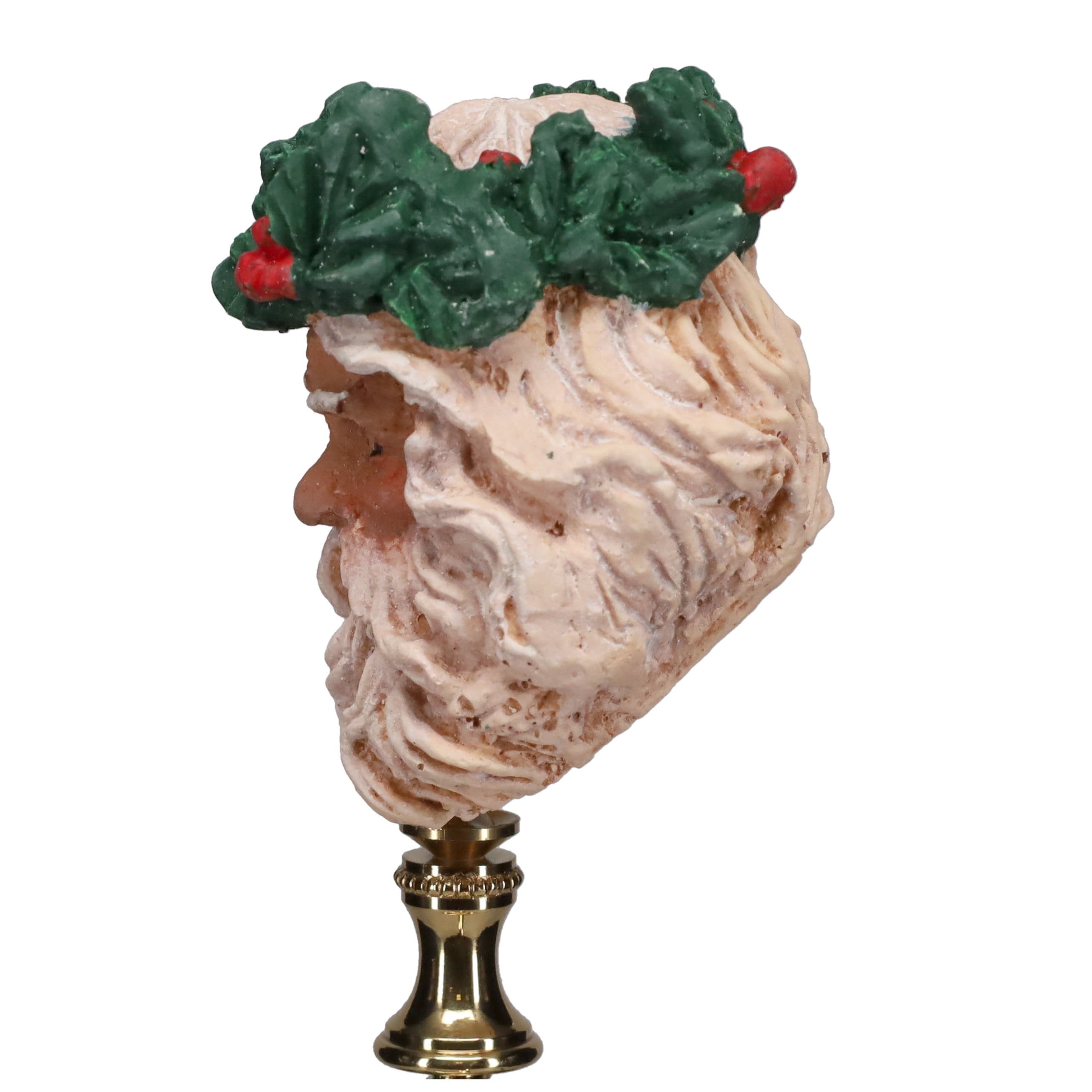 3-1/2" Tall Brass Finial with Ceramic Santa Clause Head, 1/4-27F Tap (15242)