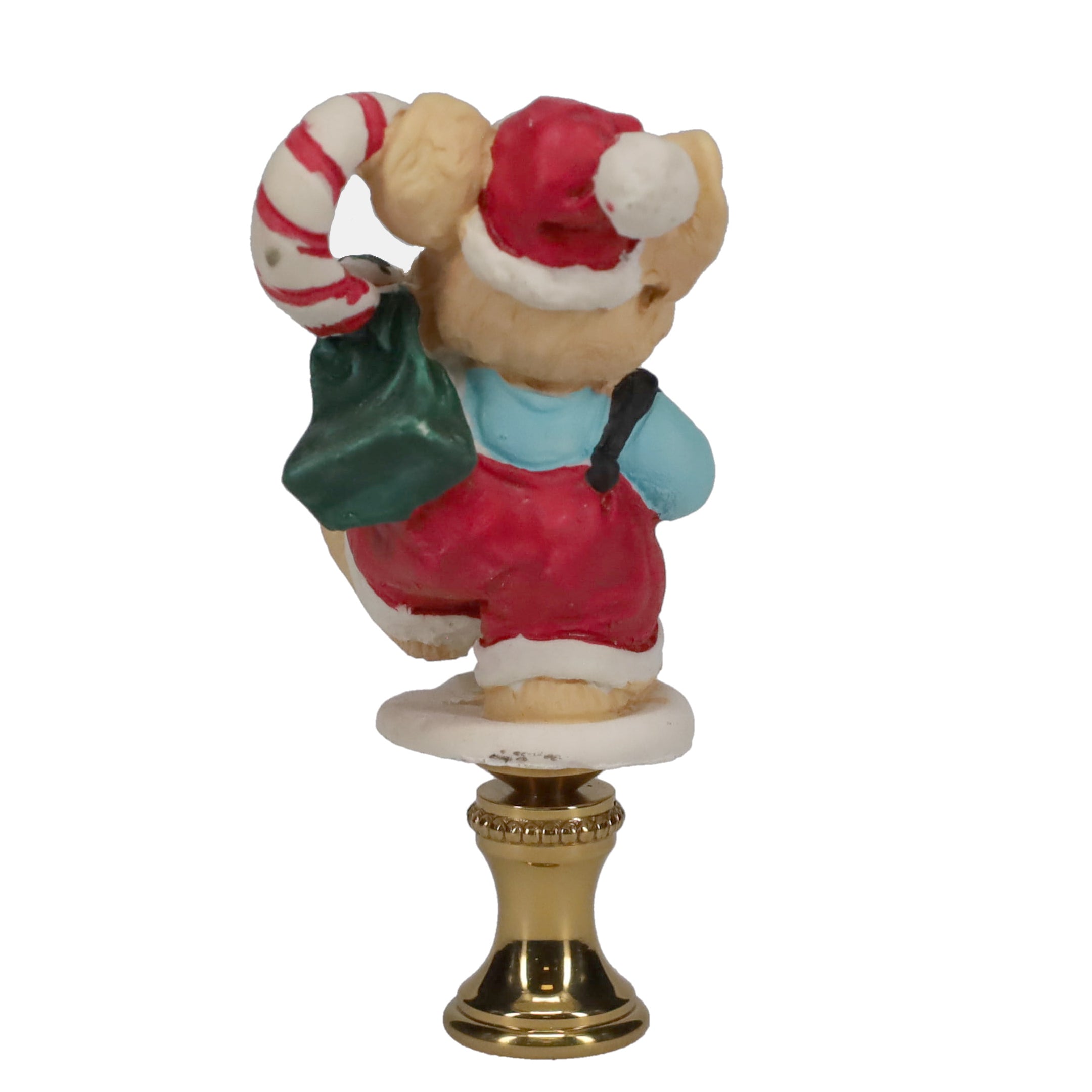 2-7/8" Tall Brass Finial, Ceramic Christmas Mouse with Candy Cane, 1/4-27F Tap (15244)