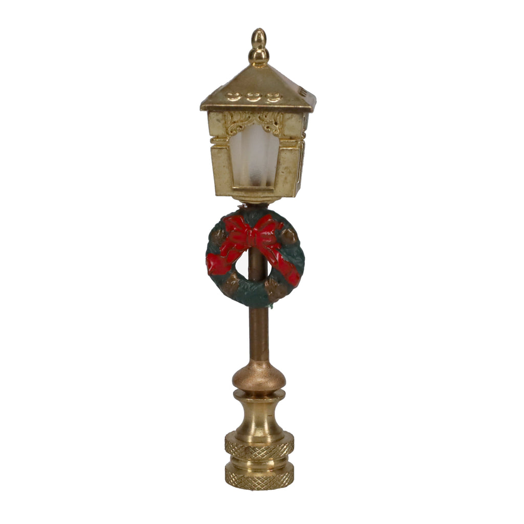 3-3/4" Tall Brass Finial, Christmas Wreath Lamp Post, 1/4-27F Tap (15246)