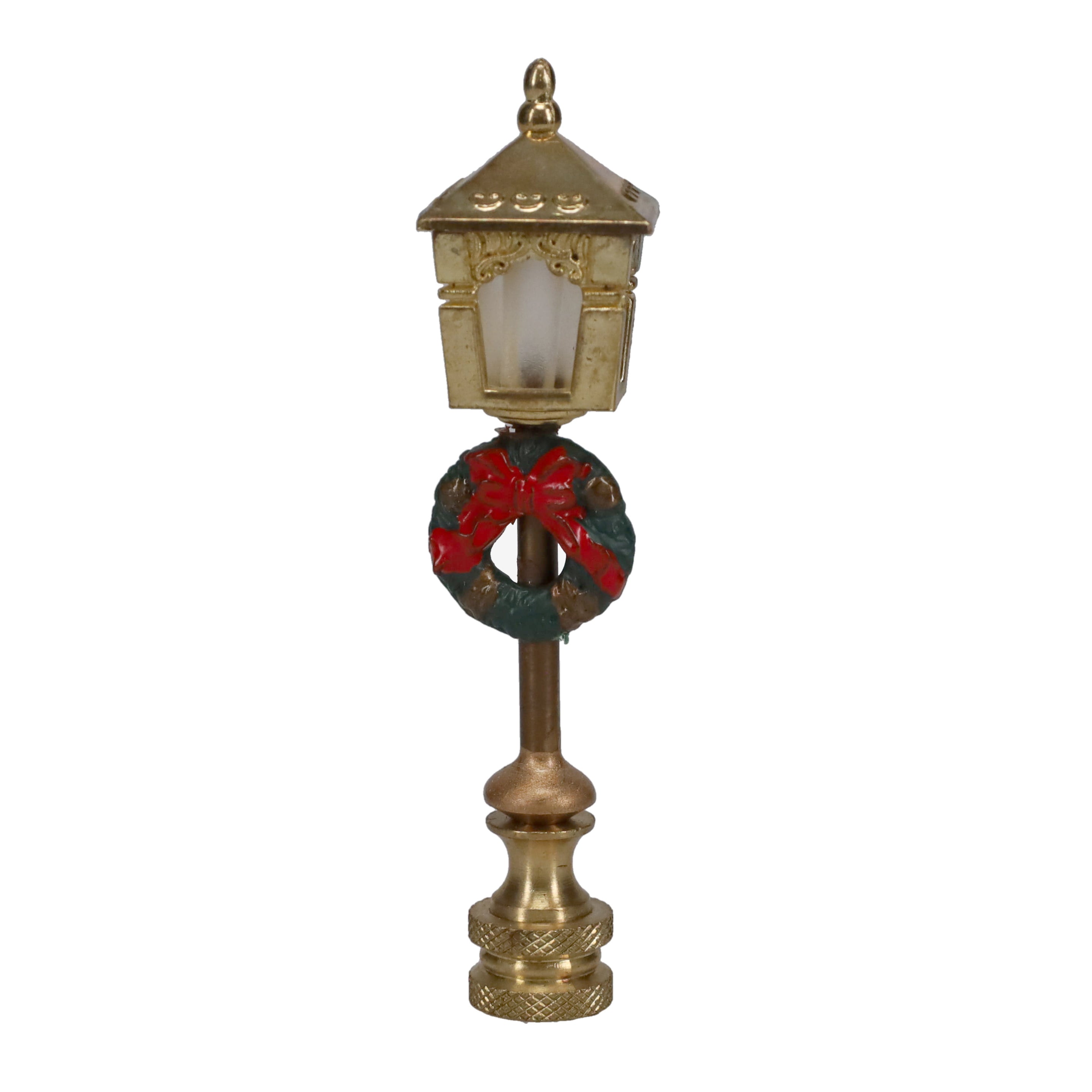 3-3/4" Tall Brass Finial, Christmas Wreath Lamp Post, 1/4-27F Tap (15246)