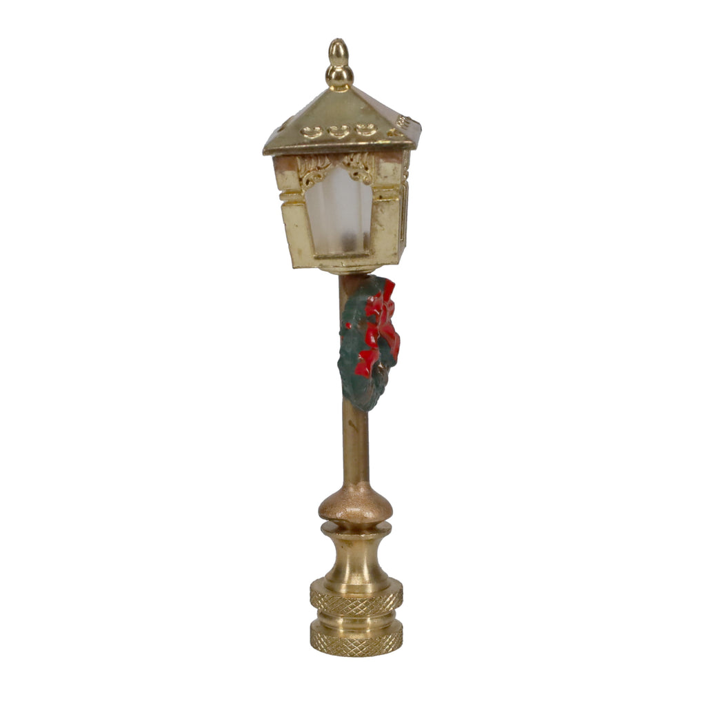 3-3/4" Tall Brass Finial, Christmas Wreath Lamp Post, 1/4-27F Tap (15246)